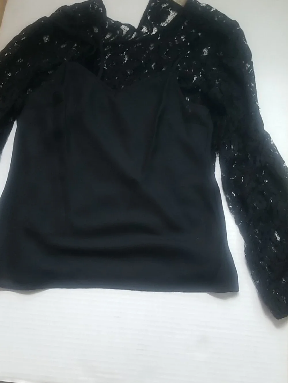 Michael Kors Black Lace Long-Sleeve Tie-Neck Blouse